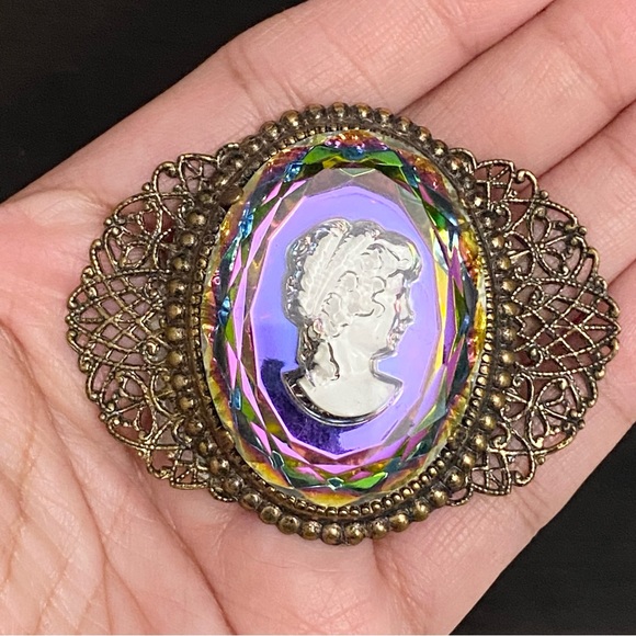 Stunning Vintage Watermelon Intaglio Cameo Grass Brooch 29.8g - Picture 7 of 11